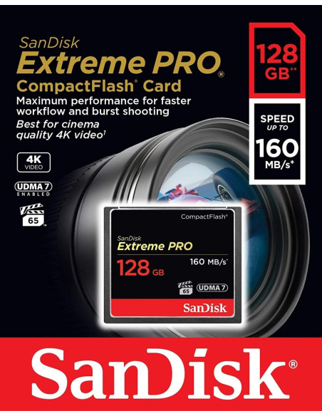 Tarjeta Sandisk Extreme Pro Compact Flash 128 GB 160MP/s
